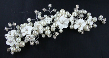 Ivory Pearl & Crystal Floral Hair Piece - Franklins