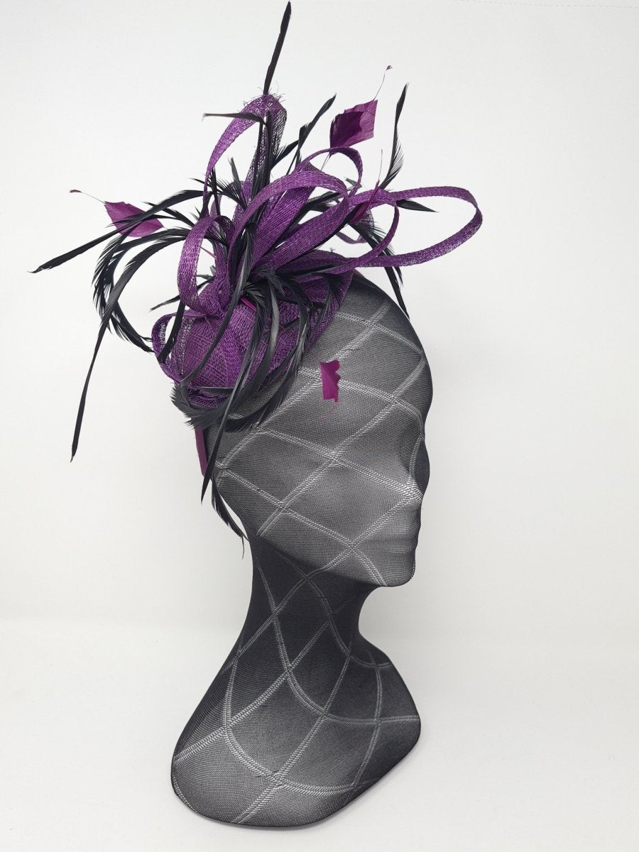 Juniper Purple & Black Woven Loop Feather Fascinator - Franklins