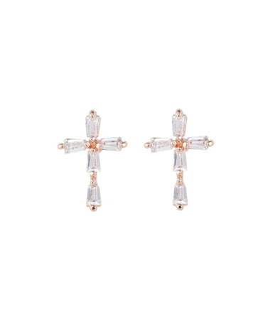 Karen Sampson Rose Gold Crystal Cross Stud Earrings - Franklins