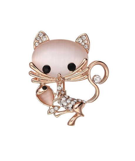 Karen Sampson Rose Quartz Kitty Brooch - Franklins