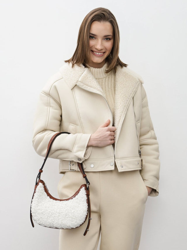 Keddo Couture Cream & Brown Faux Wool Handbag - Franklins