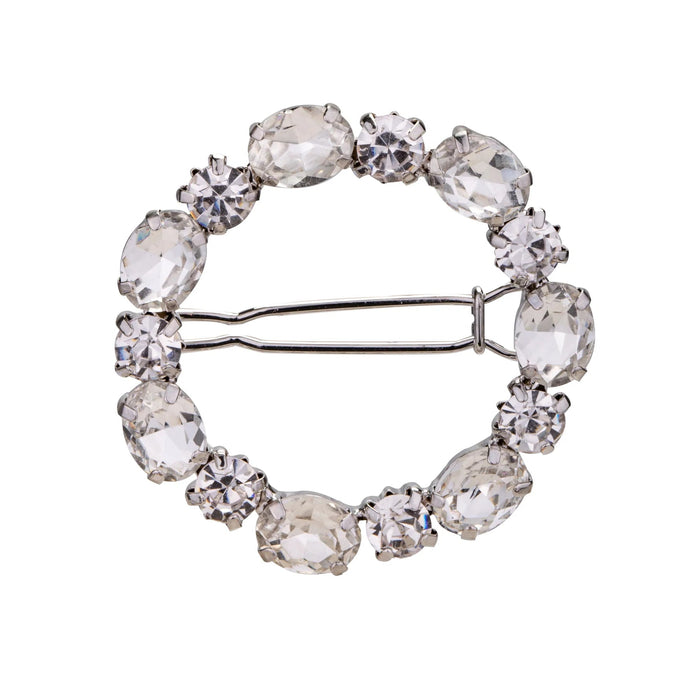 Kylie Rhodium Silver Crystal Circle Accessories Hair Clip - Franklins