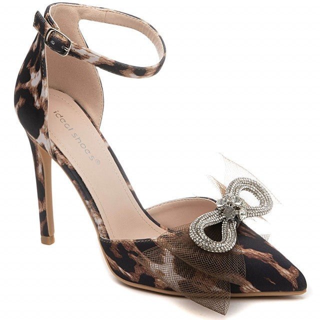 Leopard Print Pointed Toe High Heel Bow Shoes – Franklins