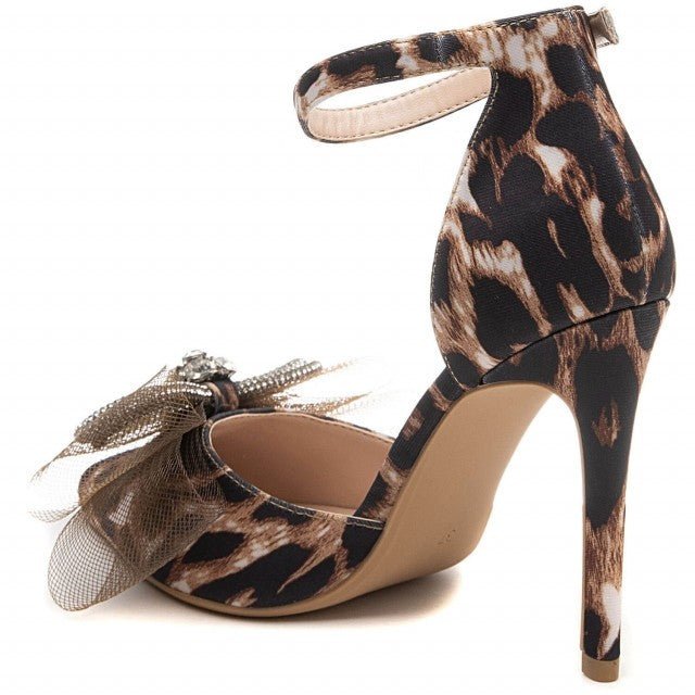 Leopard Print Pointed Toe High Heel Bow Shoes - Franklins