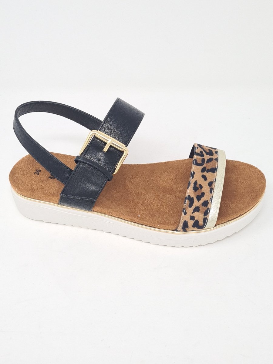 Leopard Print Sandal with Gold Buckle - Franklins