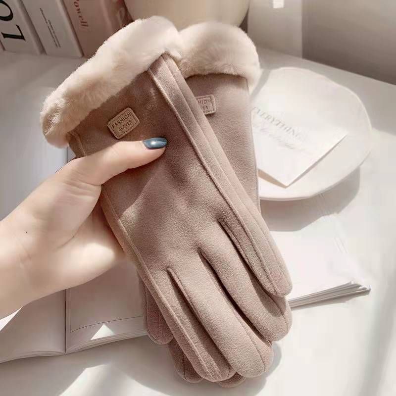 Light Beige Faux Fur Lined & Trimmed Gloves - Franklins