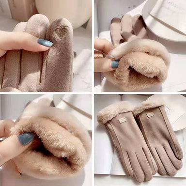 Light Beige Faux Fur Lined & Trimmed Gloves - Franklins