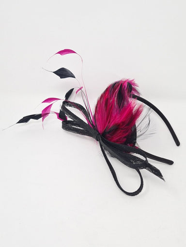 Magenta & Black Feather Hairband Fascinator - Franklins