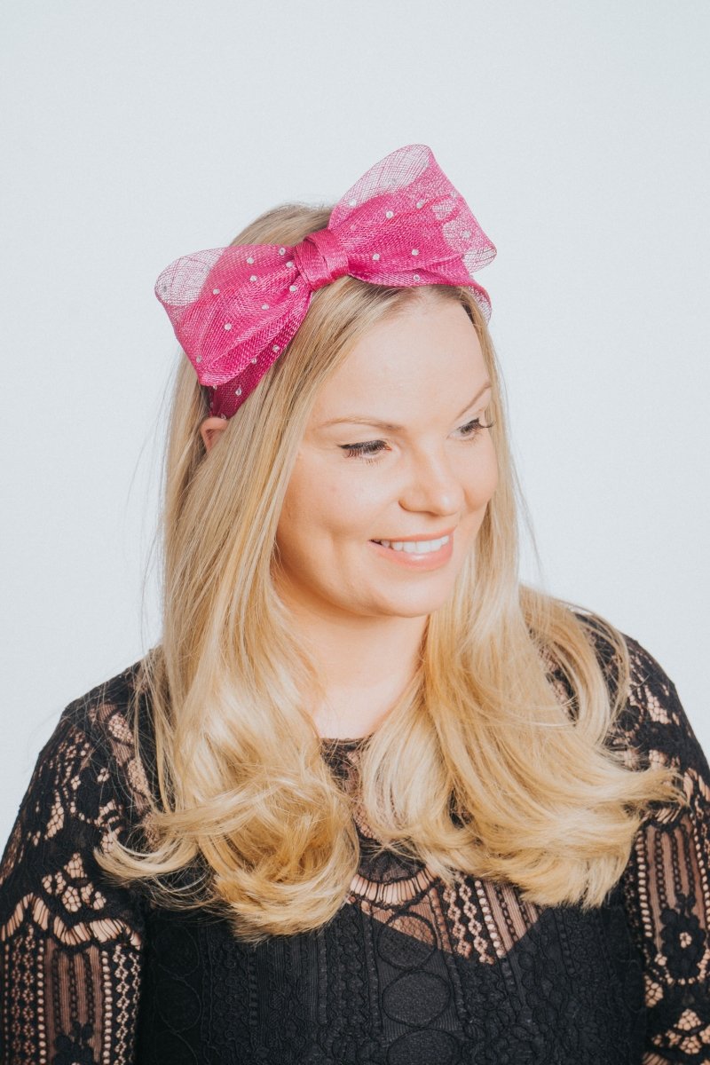 Magenta Pink Diamante Sparkle Bow Hairband Fascinator - Franklins