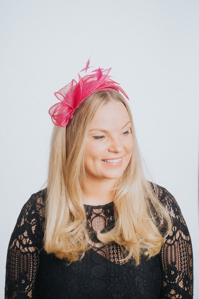 Magenta Pink Sinamay Loop & Feather Hairband Fascinator - Franklins