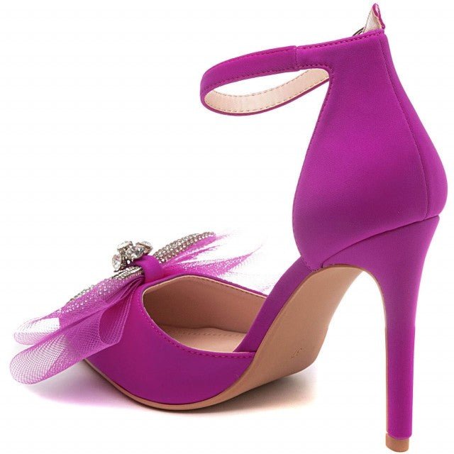 Magenta Purple Pointed Toe High Heel Bow Shoes - Franklins