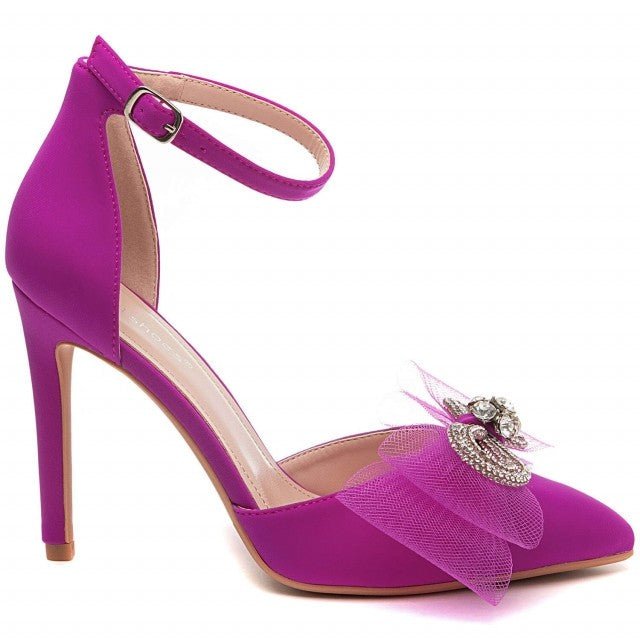 Magenta Purple Pointed Toe High Heel Bow Shoes - Franklins