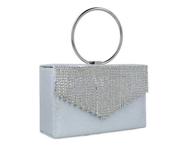 Menbur Silver Diamante Tassel Box Clutch - Franklins