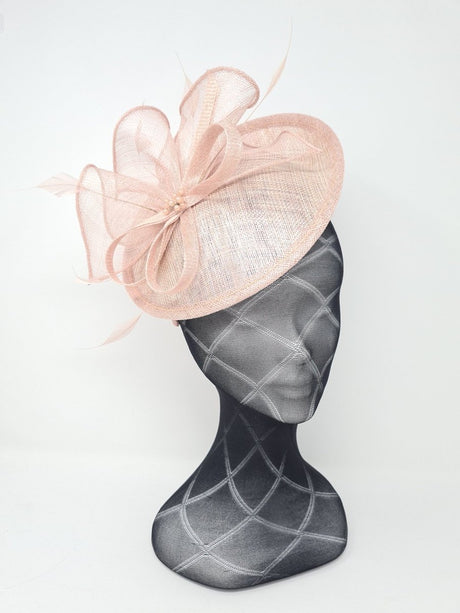 Metallic Blush Feather & Bow Round Disc Fascinator - Franklins