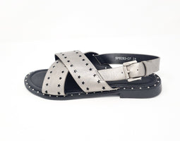 Metallic Grey Star Flat Sandals - Franklins