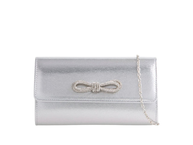 Metallic Shimmer Silver Bow Clutch Bag - Franklins