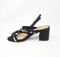 Millie & Co Black Animal Block Heel Sandals - Franklins
