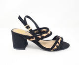 Millie & Co Black Animal Block Heel Sandals - Franklins