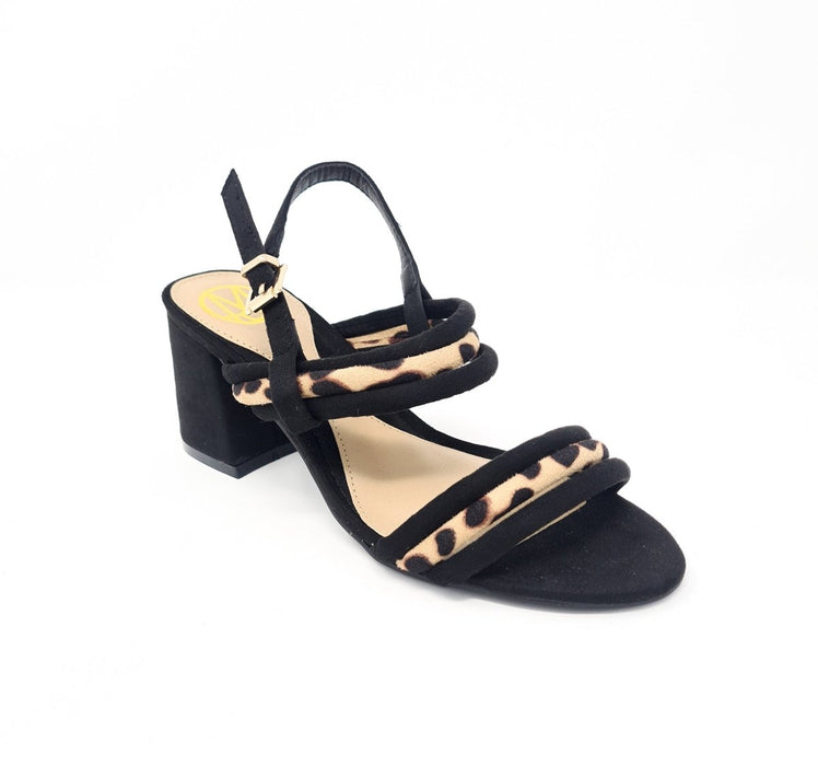 Millie & Co Black Animal Block Heel Sandals - Franklins