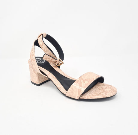 Millie & Co Joyce Blush Nude Snake Print Block Heel Sandals - Franklins