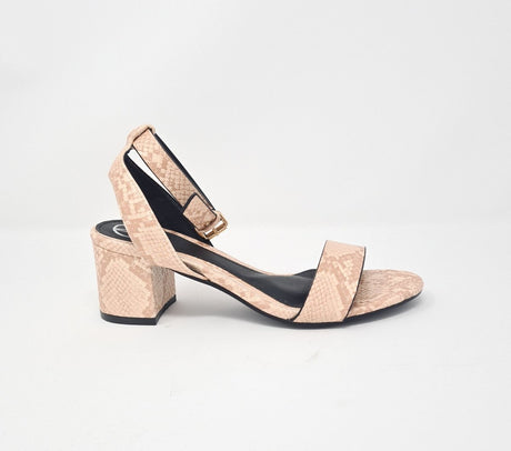 Millie & Co Joyce Blush Nude Snake Print Block Heel Sandals - Franklins