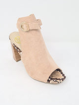 Millie & Co Nude Snake Suede Block Heel Sandals - Franklins