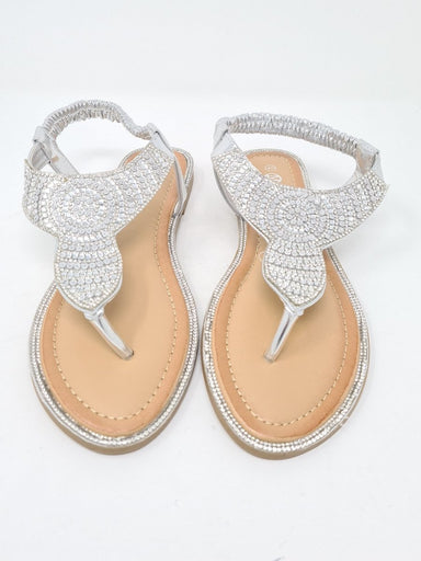Millie & Co Silver Crystal Flat Sandal - Franklins