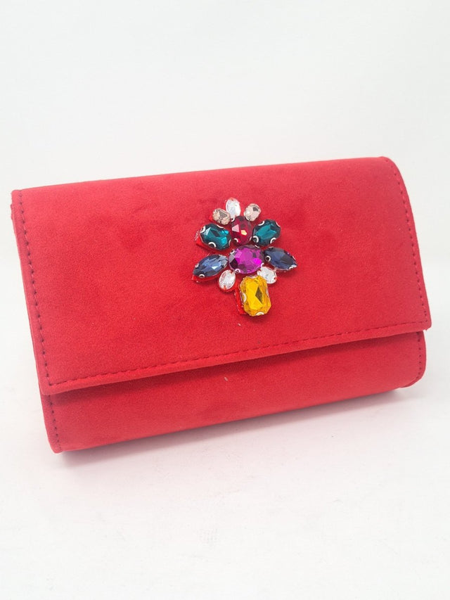 Mini Red Suede Gem Clutch Bag - Franklins