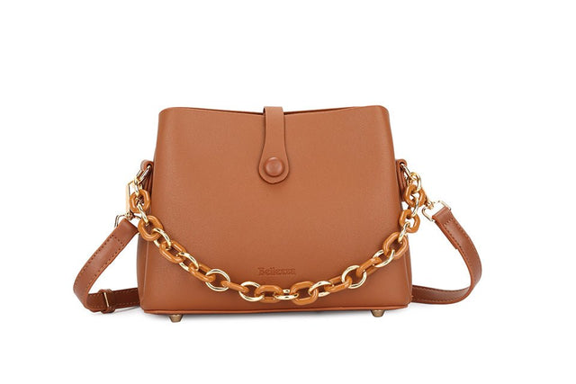 Mini Tan Crossbody Bucket Bag With Chain Detail - Franklins