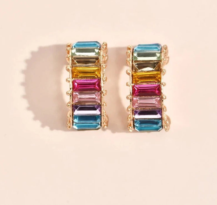 Multi Colour Jewel Gold Crystal Earrings - Franklins