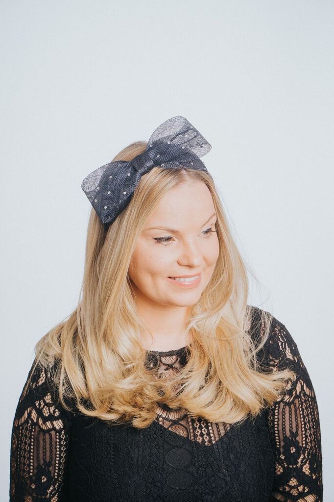 Navy Diamante Sparkle Bow Hairband Fascinator - Franklins