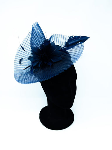 Navy Feather Pleated Crin Net Hairband Fascinator - Franklins