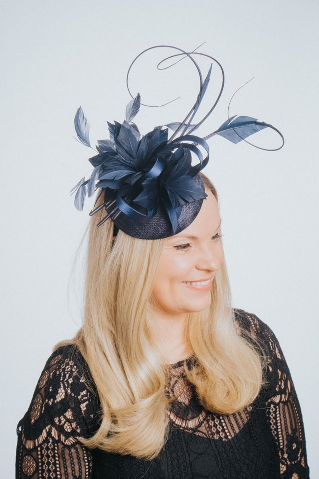 Navy Pillbox Feather & Flower Fascinator - Franklins