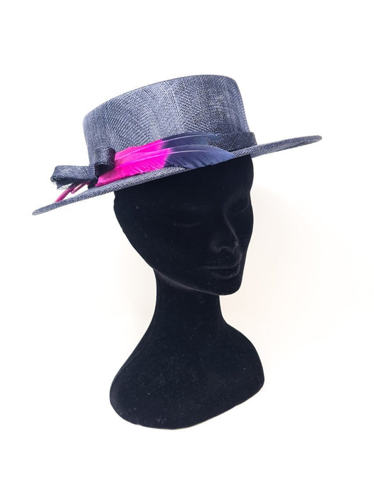 Navy & Pink Short Brim Hat With Feather Quill - Franklins
