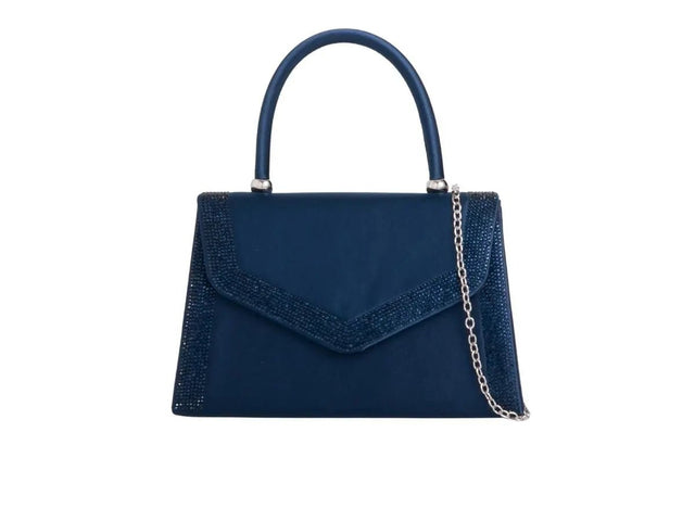 Navy Satin Crystal Trimmed Handbag - Franklins