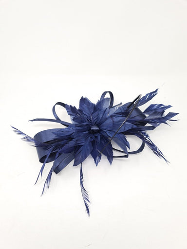Navy Satin Feather Flower Fascinator - Franklins