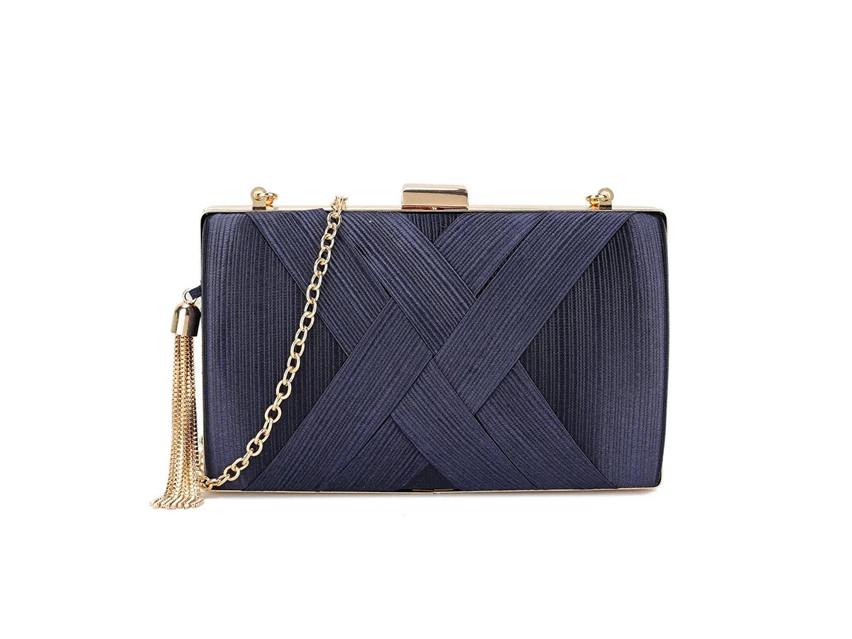 Navy Satin Hard Compact Box Clutch Bag - Franklins