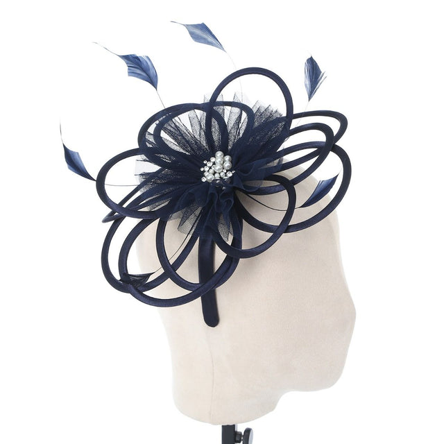 Navy Satin & Pearl Looped Fascinator - Franklins