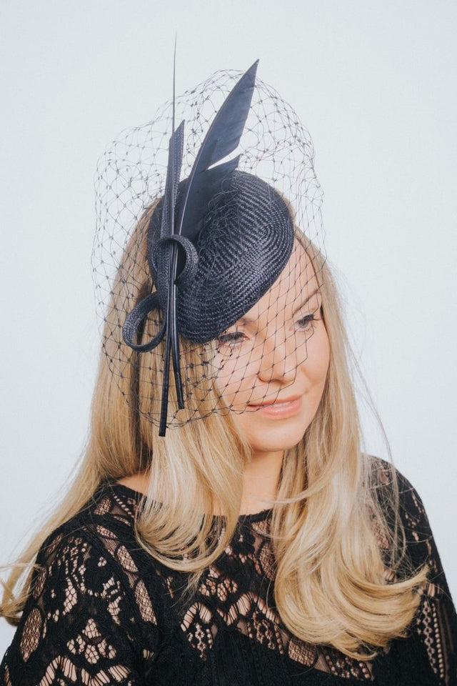 Navy Teardrop Net Veiled Pillbox Fascinator - Franklins