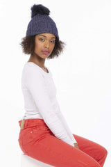 Navy Wool & Fox Pom Pom Hat - Franklins