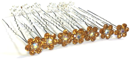 Orange Diamanté Flower Pins 7pcs - Franklins