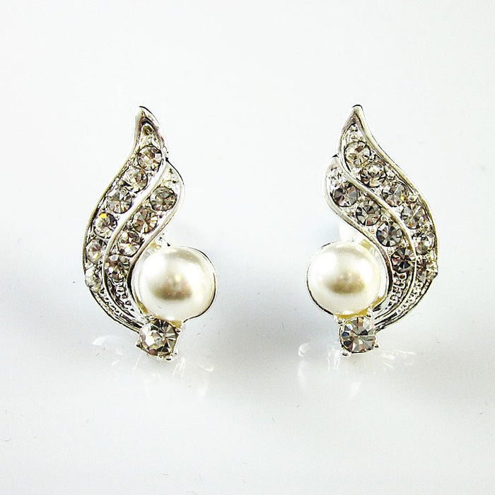 Pearl & Crystal Wave Silver Earrings - Franklins
