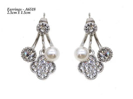 Pearl & Silver Crystal Floral Earrings - Franklins