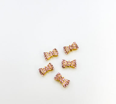 Pink Crystal Gold Bow 3D Nail Art (5pc) - Franklins