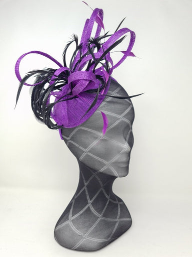 Purple & Black Woven Loop Feather Fascinator - Franklins