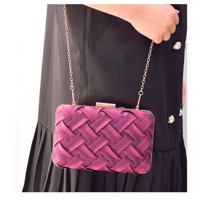 Purple Satin Weave Box Clutch Bag - Franklins