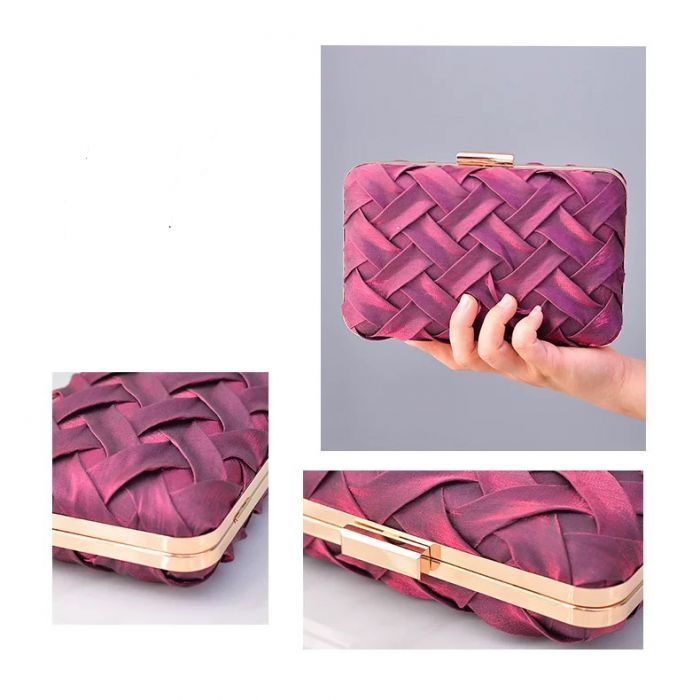 Purple Satin Weave Box Clutch Bag - Franklins