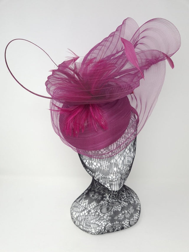 Raspberry Feather Net Fascinator - Franklins