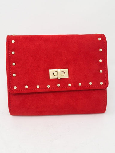 Red Studded Suede Clutch Bag - Franklins