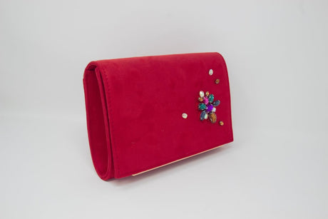 Red Suede Gem Clutch Bag - Franklins